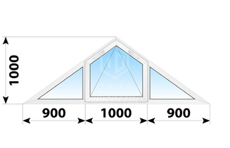 Трехстворчатое треугольное пластиковое окно 2800x1000 Г-О-Г