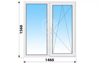 Двухстворчатое пластиковое окно 1460x1560 Г-ПО