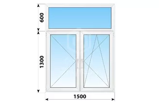 Двухстворчатое пластиковое окно с глухой фрамугой 1500x1900 П-ПО