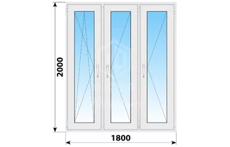 Трехстворчатое пластиковое окно 1800x2000 ПO-П-П