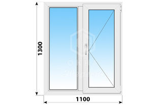 Двухстворчатое пластиковое окно 1100x1300 Г-П